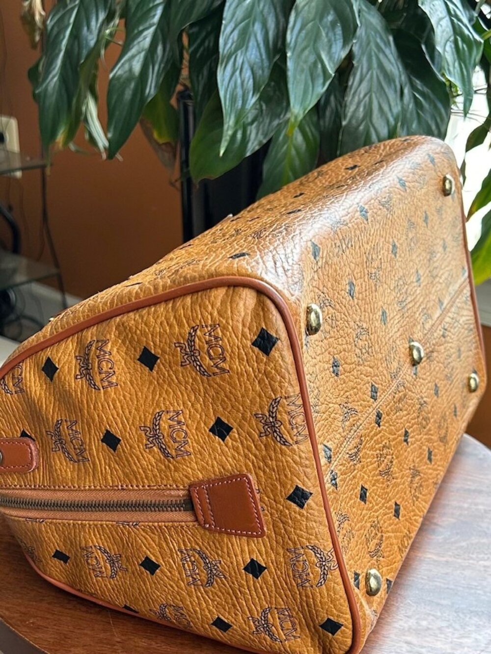 MCM Monogram Visetos Boston Bag, Cognac Tan 👜 - Picture 11 of 13
